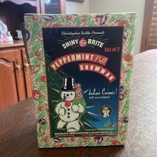 NIB Christopher Radko Shiny Brite Sealed Peppermint Puff Snowman Salt+Pepper picture