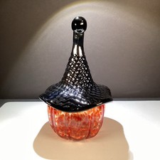 Halloween Blown Glass Witch Pumpkin W/Hat picture