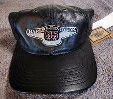 New Old Stock 1998 Harley-Davidson 95th Anniversary Black Leather Hat W/ Tags picture