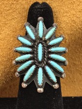 🦋 VNT ZUNI 925 NEEDLEPOINT SLEEPING BEAUTY TURQUOISE RING Size 6+ - STARBURST picture