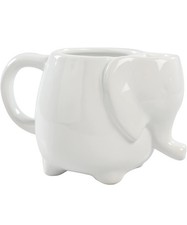 HOME-X WHITE ELEPHANT CERAMIC MUG WITH TEA BAG HOLDER 16 Oz 6”x4”x3” picture