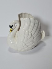 Vintage MCM Medium Glazed Glossy White Swan Planter A Few Imperfections 4.75