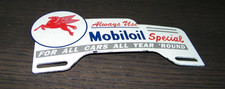 MOBIL Oil GAS OIL PEGASUS LICENSE PLATE TOPPER Thick Metal Porcelain E.C. picture