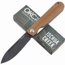 Ontario Ischua Creek Linerlock Folding Pocket Knife Brown Canvas Micarta ON9001 picture