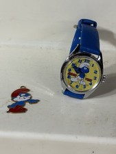 Vintage Bradley Smurf Character Watch With Blue Band + Grandpa Smurf Pendant picture