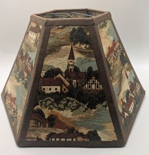 Vintage Hexagonal 6 Panel Lamp Shade European Village Scenic Clip On 12 Inch picture