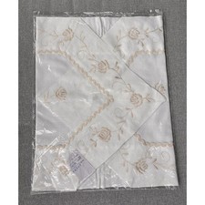 Vintage New White Hand Embroidery Linen Table Runner Dresser Scarf 16x36 Floral picture
