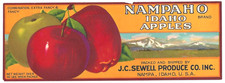 Original NAMPAHO apple crate label J. C. Sewell Produce Co Inc Nampa Idaho stock picture