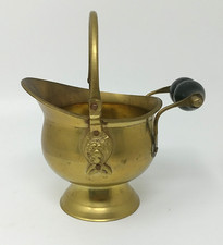 Vintage solid brass coal scuttle plant holder moveable handle lion attachment picture