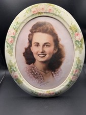 Vintage Terragrafics Ceramic Oval Picture Frame Pink Roses Floral 8x10 Cottage picture