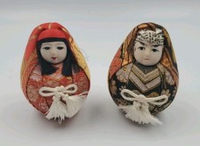 Vintage Couple Japanese Wedding Hime Daruma Dolls Round Shelf Statue Display picture