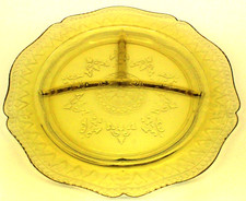 Vtg Federal Amber Glass Patrician Spoke Pattern Divided Grill Plate 10 3/4