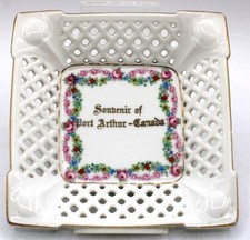 Reticulated Porcelain Souvenir Trinket Dish Commemorating Port Arthur Canada Vtg picture