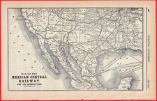 1894 MAP OF THE MEXICAN CENTRAL RAILWAY AND ITS CONNECTIONS picture