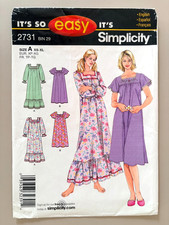 Simplicity 2731 Sewing Pattern Misses' Nightgown Size XS-XL UNCUT picture
