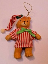 Enesco 1984 Porcelain Teddy Bear Red Stripe Christmas 4