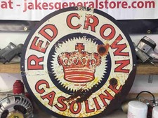 Distressed Red Crown Gasoline Round Metal 24″ Sign picture