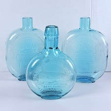VTG 1976 Bicentennial Glass Flasks Bottles Aqua Blue Schaefferstown PA Set 3 picture
