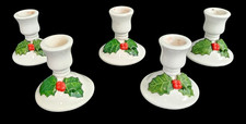 Vintage Lillian Vernon Candle Holders Christmas Holly Taper Lot of 5 Ceramic 2.5 picture