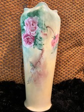 Antique MZ Austria Porcelain Vase Hand Painted Pink Cabbage Roses 12