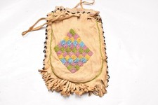 ANTIQUE NATIVE AMERICAN APACHE INDIAN BEADED LEATHER HIDE POUCH MEDICINE BAG- picture