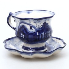 Gzhel Winter Frost Teacup w/Saucer Hand Crafted Blue Porcelain Cup 5 oz Гжель picture