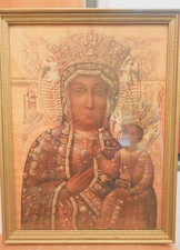 Antique Black Madonna  Sacred Heart of Jesus Pair Prints Antique Frames Catholic picture