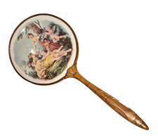 Vtg Hand Painted Porcelain Cherub Plaque Art Deco Brass  Vanity Mirror Langbroek picture