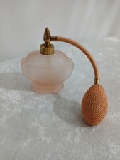 Vintage IW Rice Pink/Peach Frosted Glass Perfume Bottle Atomizer w/Bulb picture