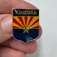 Vintage Arizona State Flag Shield Crest Lapel Pin Red Yellow Blue Enamel picture