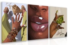 Hianan Black Girl Canvas Wall Art Set Of 3 Framed African American Woman Wall picture