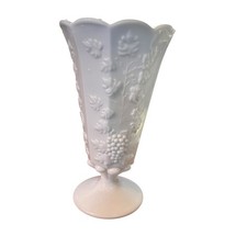 Vintage Westmoreland Paneled Grape White Milk Glass Footed  FLOWER VASE 9 3/8” picture