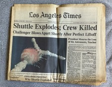 Los Angels Times January 29, 1986 Challenger Shuttle Explosion Front Page picture