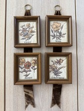 Vintage Cottage Crafts Botanical Wall Hangings Set of 4 Wood Frames Floral 70s picture