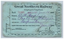 1907 Great Northern Railway Employe's Trip Pass Employee Train Antique Ephemera picture