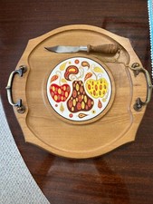 Vintage Fred Press Eames Era Apple Pear Fruit Tile Fruit Cheese Tray w/Knife picture