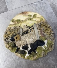 Vintage Stef’s Sheep And Working Dog Border Collie Wall Plaque Handmade Cast UK picture