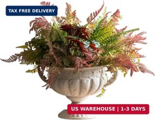 Vintage White Urn Planter, Faux Stone Finish Iron Flower Pot, 13.6