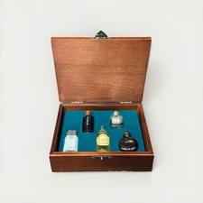 Vintage Men’s Miniature Cologne Set w/ Wood Box Halston Bowling Green picture