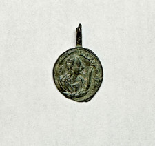 Antique 17thC European Bronze Devotional Medal - S. MARIA Virgin Mary - 22mm picture