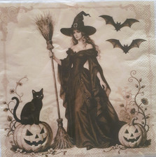 2 individual Paper Decoupage NAPKINS -WITCH HALLOWEEN CAT PUMPKIN 1 MOTIF picture
