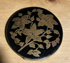 Vintage Rex Fifth Avenue Black and Gold Embossed Compact broken mirror picture