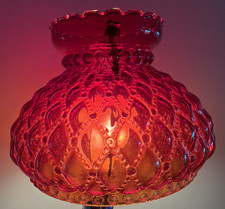 Vintage Fenton Ruby Red Diamond Quilted Glass Hurricane Lamp Shade Ruffled picture