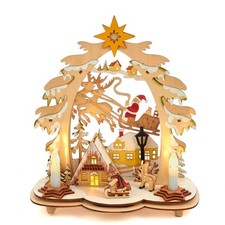 New Kurt Adler Light-Up LED Wooden Village With Santa Battery-Operated H6319 MIB picture