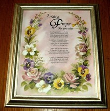  “I Said A Prayer For You Today” Floral Wall Art Gold Tone Frame Vtg picture