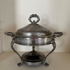Vintage Egyptian Revival Silver-Plated Chafing Dish  Al-Najjar Workshop 1920-40s picture