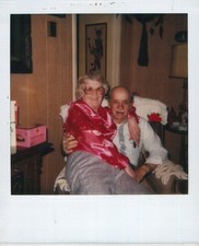 Old Vintage Photo COLOR POLAROID MAN WOMAN COUPLE DUO AFFECTIONATE LIVING ROOM picture