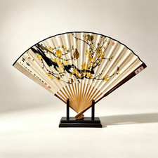 Brand New Hand-Painted Chinese Wintersweet Folding Fan by Artist Zhou Xiaoying picture