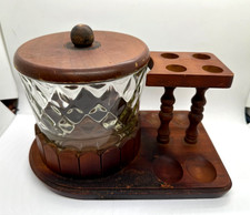 VTG Fairfax Wood Pipe Stand & Tobacco Jar 9 1/2
