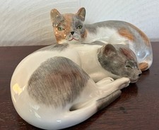 Dresden Porcelain Sleeping Cats Pair Calico Excellent Condition picture